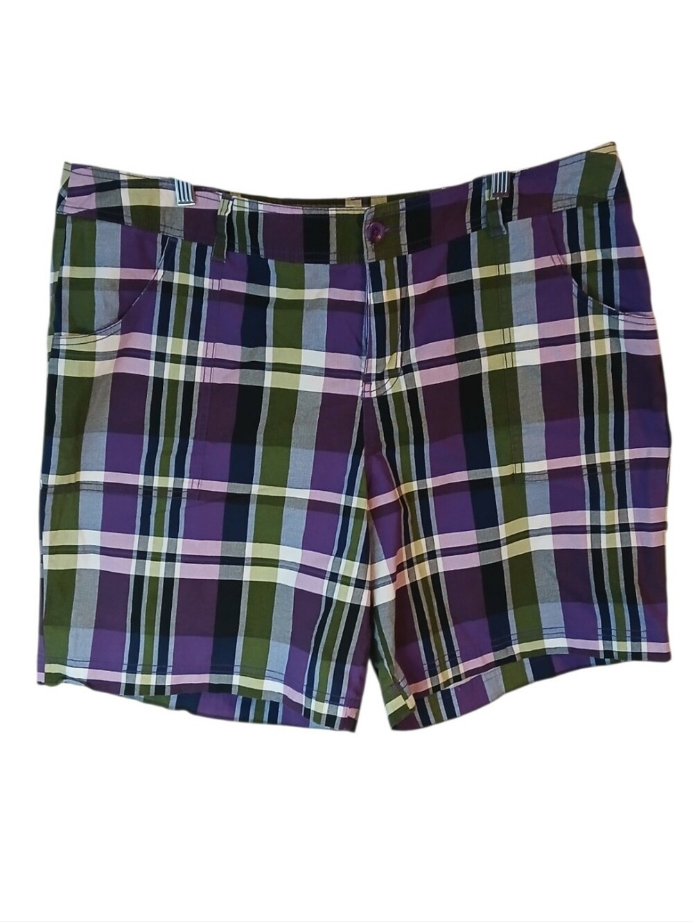 Lane Bryant Purple And Green Plaid Shorts Size 20